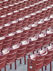 Rows of Empty Red Seats at the Ballpark