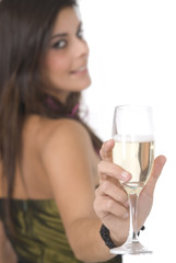 beautiful woman with glass with champagne at a new year party