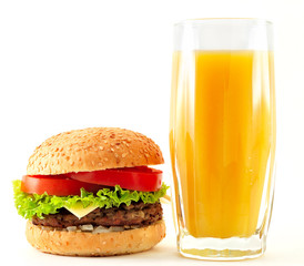 cheeseburger and orange juice