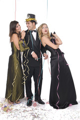 elegant happy couple at a new year party with a girl ugly