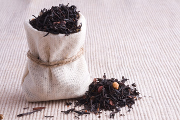 black tea in small sack