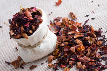 fruit tea in small sack