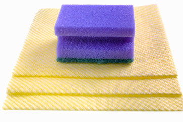 sponge and napkins on  white background