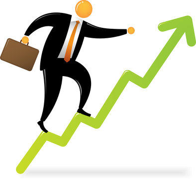 Orange Head Man With Black Suit Climbing On Chart Graphic