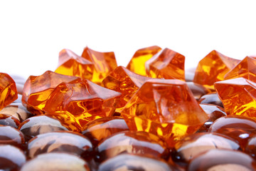 brown shiny stones  and gems on white background