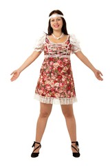 woman in dress of folksy cut