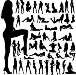 sexy girls group vector silhouettes - obrazy, fototapety, plakaty