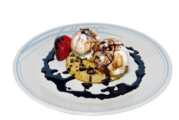 Isolated Waffles and Ice Cream on a Plate