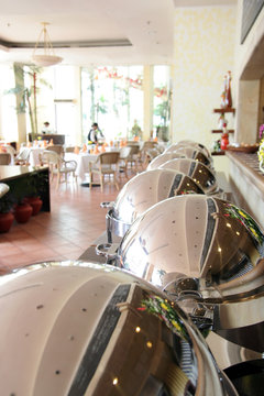 buffet with round chafing dish