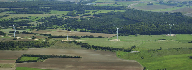 Panoramic and aerial view of wind farm