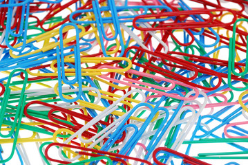 close up coloured paperclips- isolated