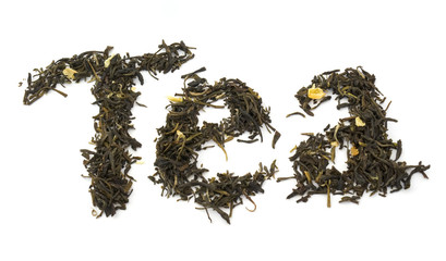 Word tea made of dry leaves with jasmine