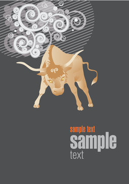 Symbol of new year the gold bull.Vector illustration