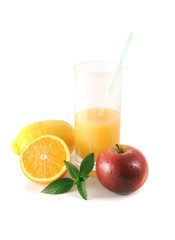 Fruit and glass with juice