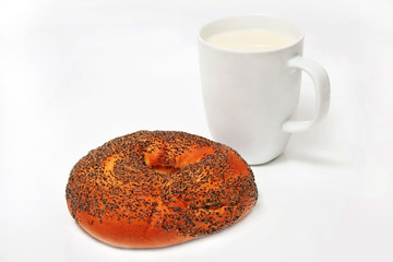 Milk and bagel.