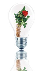 Light bulb with a rose isolated