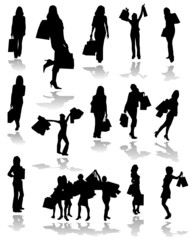 Shopping girls silhouette vector