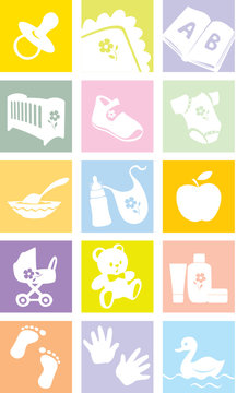 Icon set - baby shopping, clothes, shoes,toys, feeding