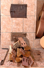 The russian furnace. Fire wood.