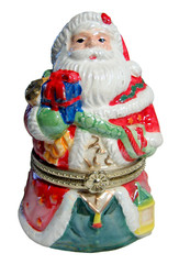 Ceramic Santa Claus holding holiday gifts, Christmas toy