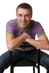Man sit on chair.