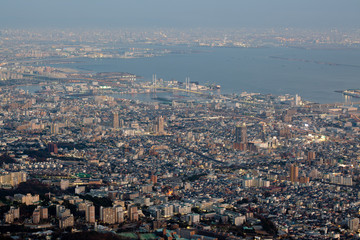 Naklejka premium Osaka bay during dusk