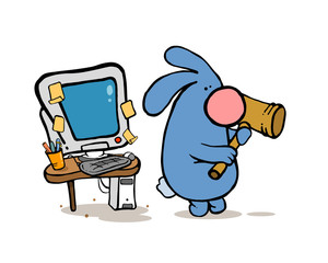 angry rabbit is broking his PC