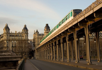 Parisian metro train on the Bir-Hakeim bridge