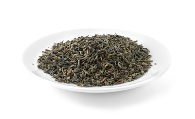 heap of tea on the saucer, isolated with clipping path