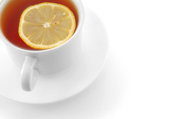Cup of tea with lemon, isolated with clipping path