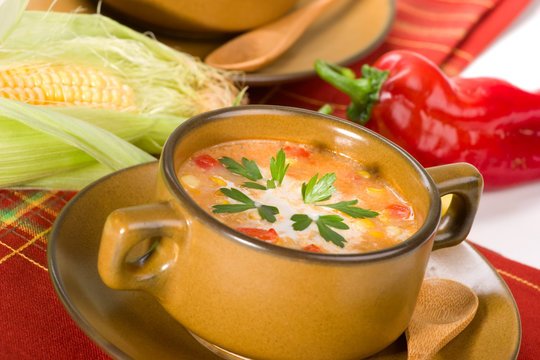 Corn And Red Chilli Chowder