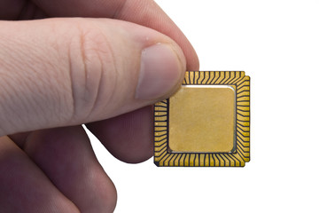 Integrated circuit chip against white background