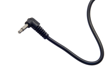 End of a flash sync pc cord on white background