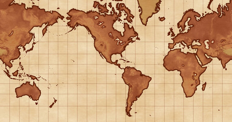 Mercator World Map - Americas Centered
