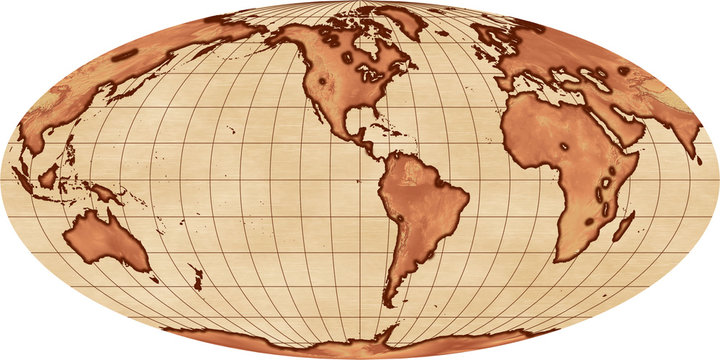 World Map -  Mollweide Projection - Americas Centered