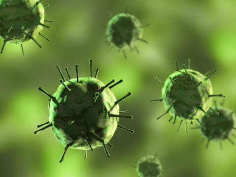 Virus floating over a green background. Digital illustration.