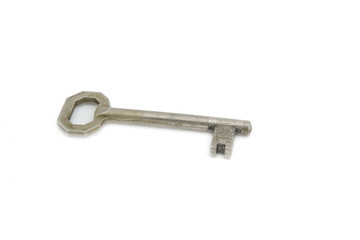 An old silver key isolated on white background