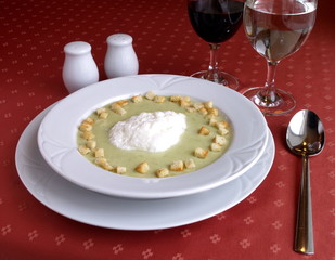 Dish of Italian cuisine - cappuccino soup with crusts