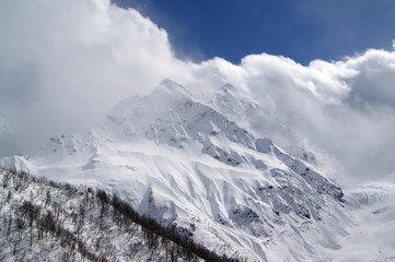 Mountain peaks in the clouds.