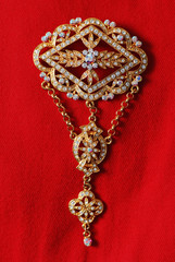 Exquisite gold brooch adorned with gems