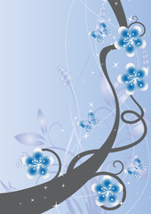 floral bleu et papillons