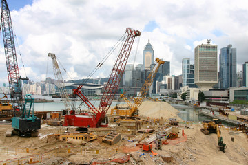 Naklejka premium Land reclamation Hong Kong