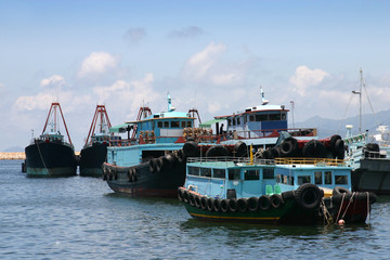 Blue fishing boats at Cheung Chau - Hong Kong