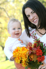 Mother and Baby Boy, Happy Family, Fall