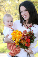 Mother and Baby Boy with Flowers - Fall Theme