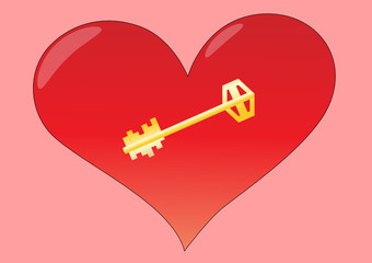 Red heart with golden key