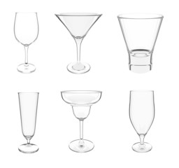 Six types of different cocktail empty glasses