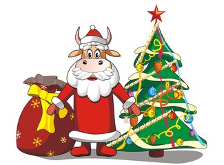 Santa Bull with Bag and Christmas tree