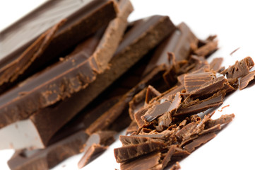 stack of broken chocolate isolated