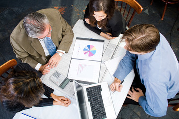 overhead view of group business people meeting - obrazy, fototapety, plakaty